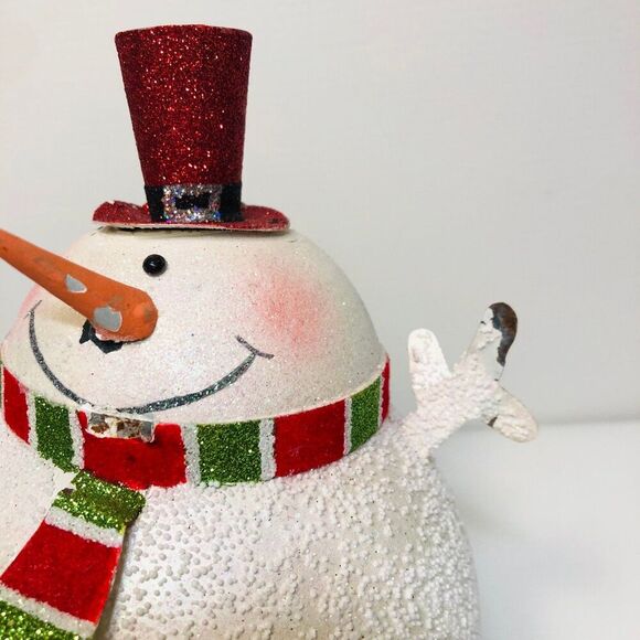 Vintage Christmas Shimmery Snowman Weighted Stocking Holder Mantel Decor - Picture 7 of 11